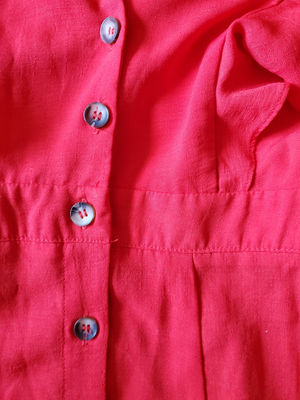 Coral Red Button-Front Ruffle Sleeve Dress - Picture 6 of 6